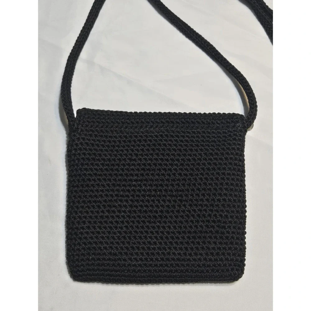 The Sak Black Crochet Knit Flap Crossbody Bag Purse Small Square Y2K Boho